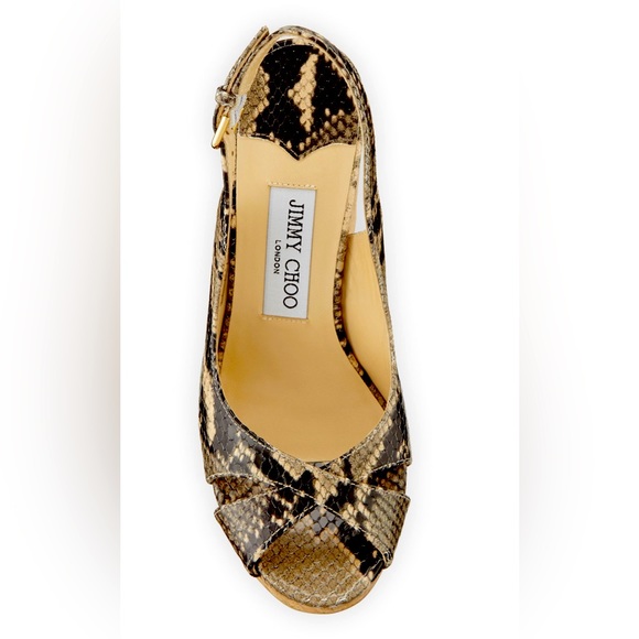 Jimmy Choo NWOB Designer Amely Snake leather Slingback Cork Wedge Sandal Size 35 - Picture 3 of 10